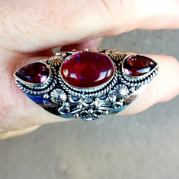 New Triplet Opal & Amethyst 925 Silver Statement Ring. - Picture 5 of 10